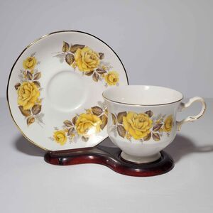 Queen Anne Teacup and Saucer Yellow Roses Bone China England Vintage